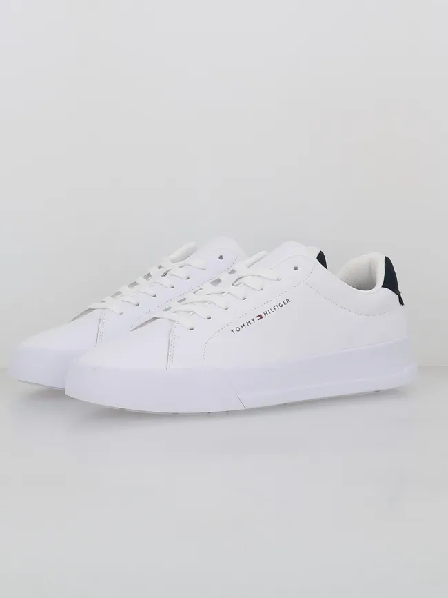 Baskets en cuir court blanc bleu homme - Tommy Hilfiger | wimod