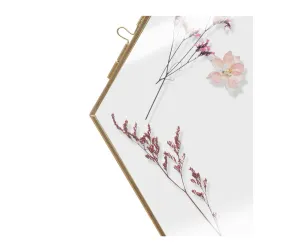 Déco Murale Fleurs Séchées En Verre Et Métal Doré 21 X 25 Cm