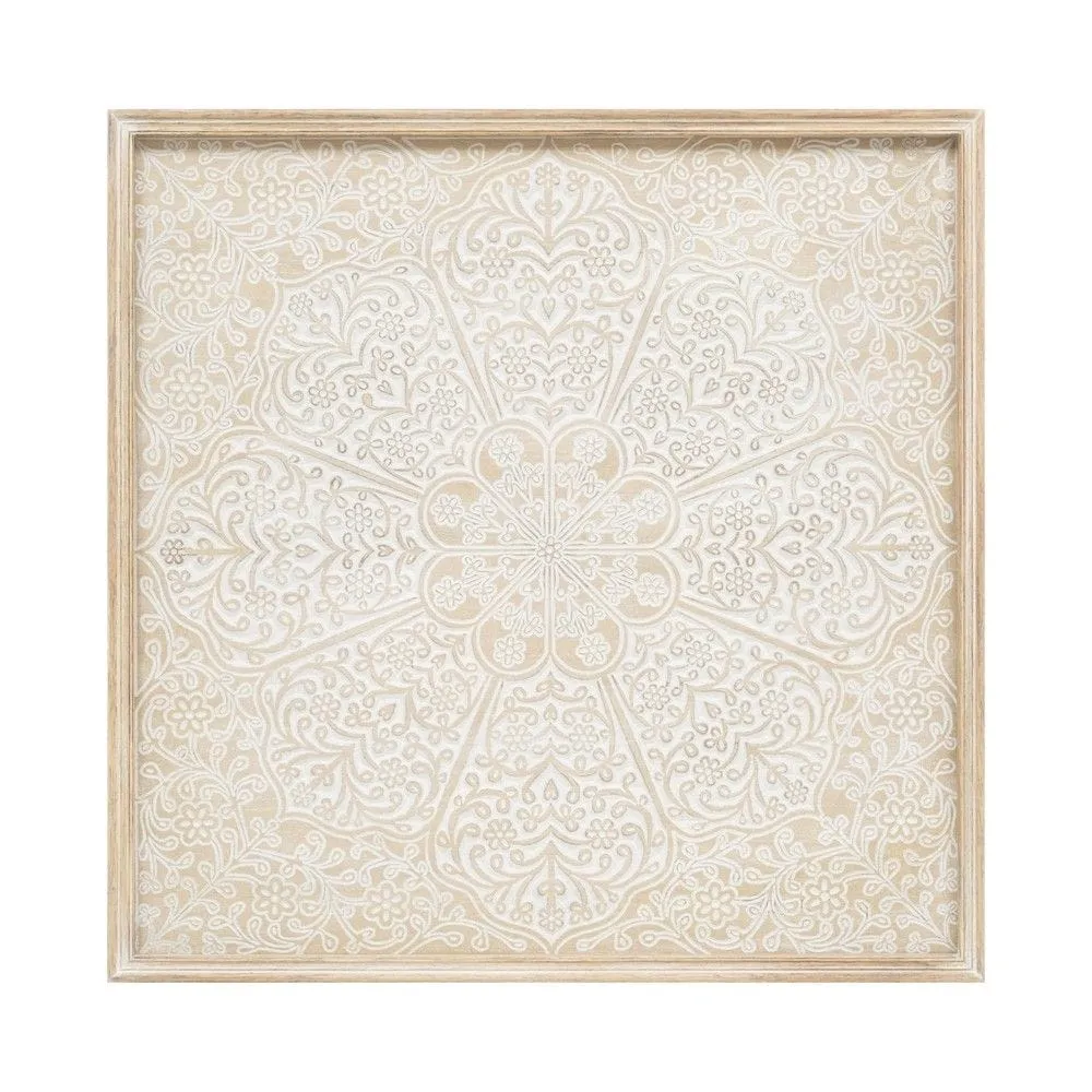 Déco murale inspiration orientale en bois blanchie 60x60cm