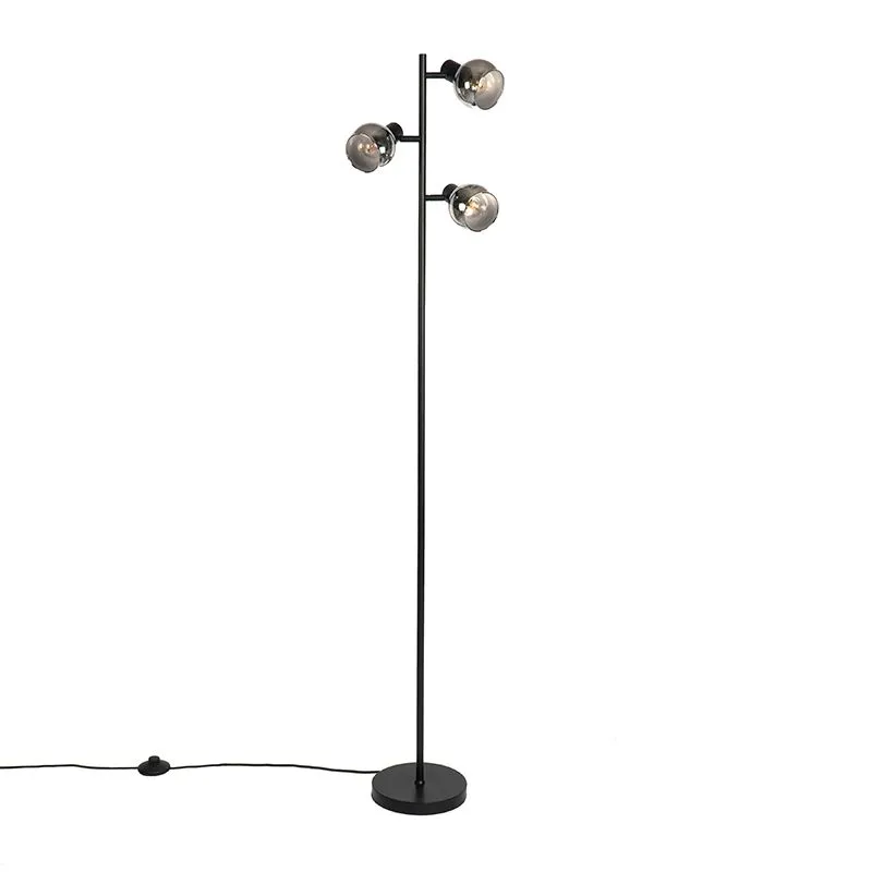Lampadaire Art Déco noir 3 lumières avec verre fumé - Vidro