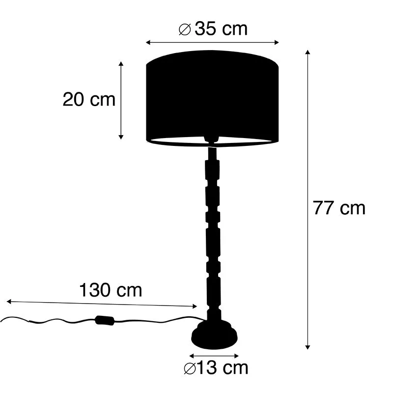 Lampe de table Art Déco bronze 35 cm abat-jour velours rouge - Torre