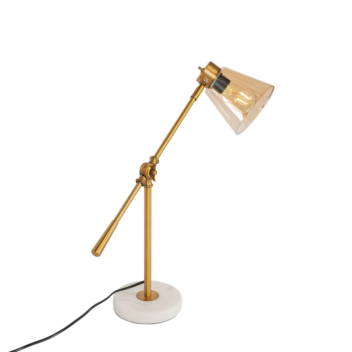Lampe de table Art Déco en bronze avec marbre et verre ambré - Nina