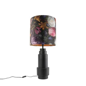 Lampe à poser art déco noire avec abat-jour fleur velours 40 cm - Bruut