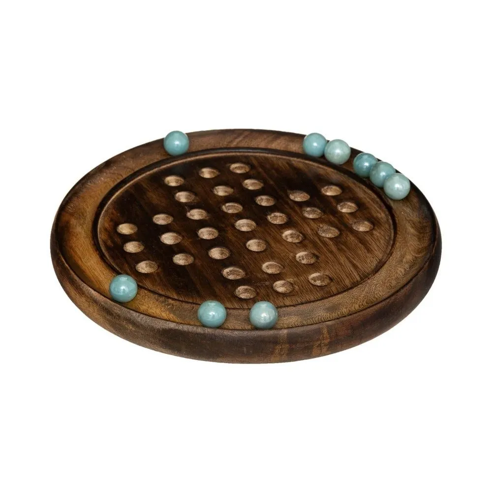 Objet déco jeu de solitaire avec support en bois de manguier et billes en verre