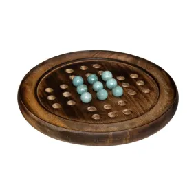 Objet déco jeu de solitaire avec support en bois de manguier et billes en verre