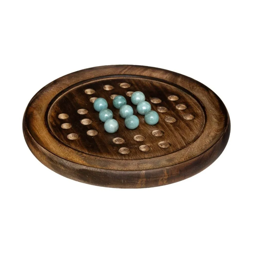 Objet déco jeu de solitaire avec support en bois de manguier et billes en verre