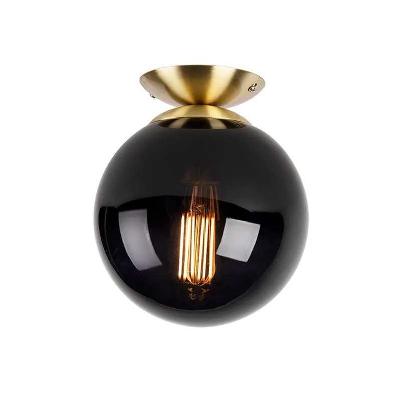 Plafonnier Art Déco en laiton avec verre noir - Pallon