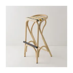 Tabouret de bar en rotin et assise vert kaki et jaune bouton d'or 83x44cmVirage